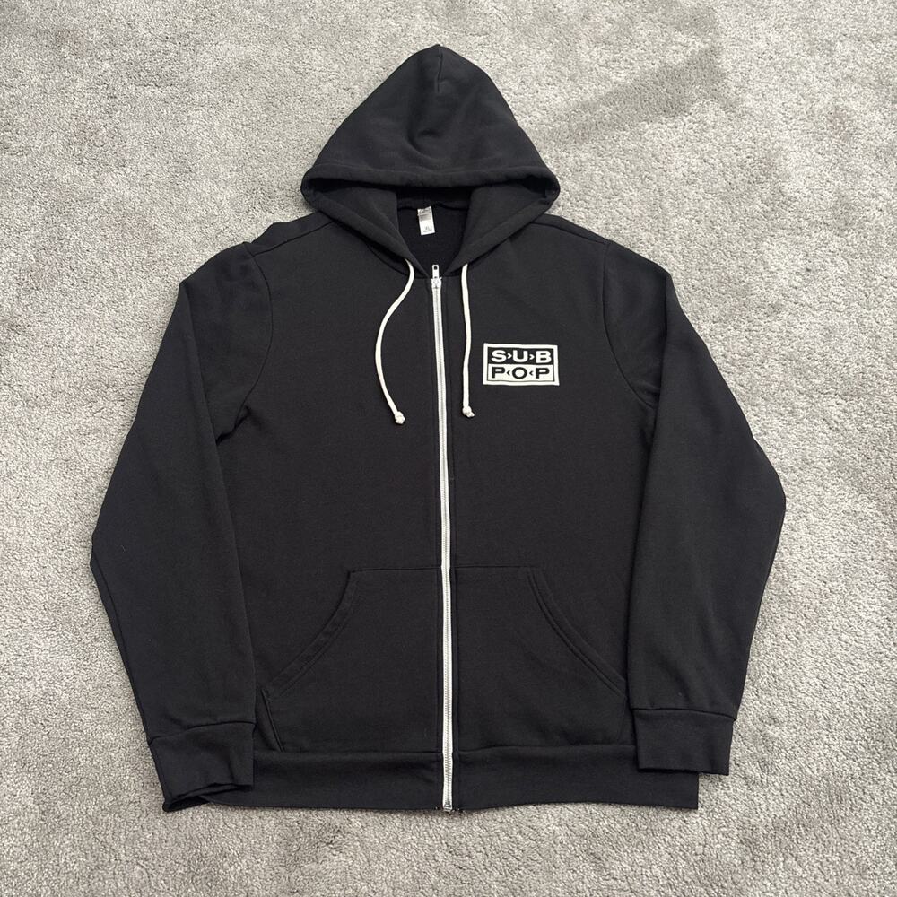 Sub Pop Full Zip Black Hoodie Size XL Grunge Band Concert Seattle